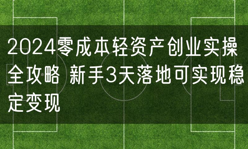 2024零成本轻资产创业实操全攻略 新手3天落地可实现稳定变现